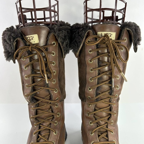 UGG Australia Women’s Adirondack Tall Brown Boot US 10 Sheepskin 12 Eyelet Boots - Picture 8 of 12